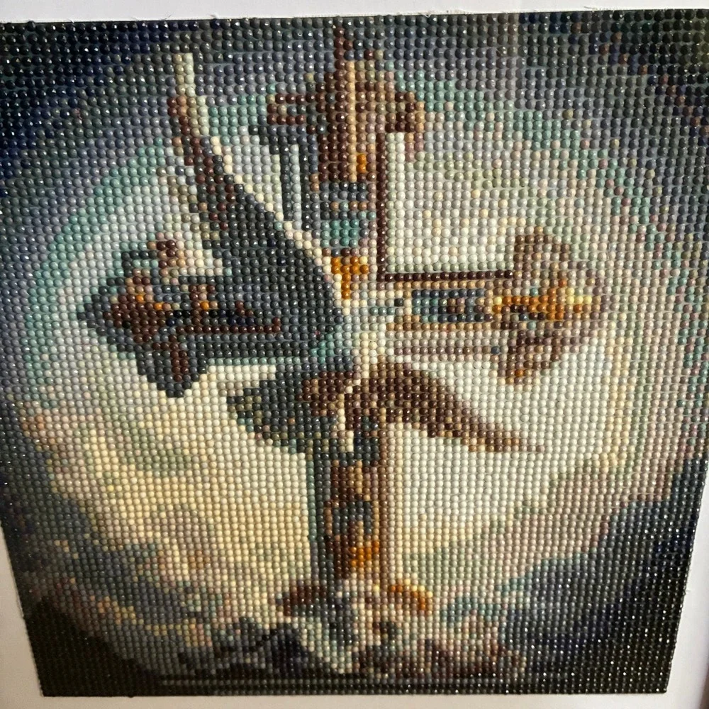Framed Diamond Painting Cross Angel Wings Religious Wall Art Mosaic 13x13